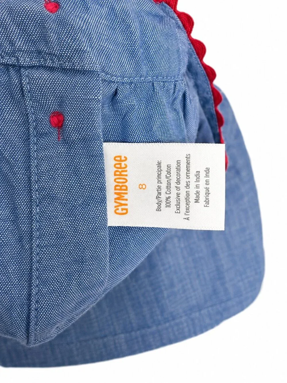 Gymboree Girls Chambray Apple Dress Size 8 | Red Ric Rac Trim | Like New